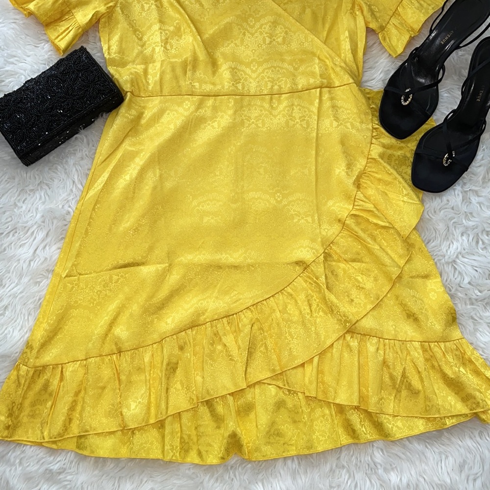 Satin Yellow Ruffle Dress - Picture 3 of 4